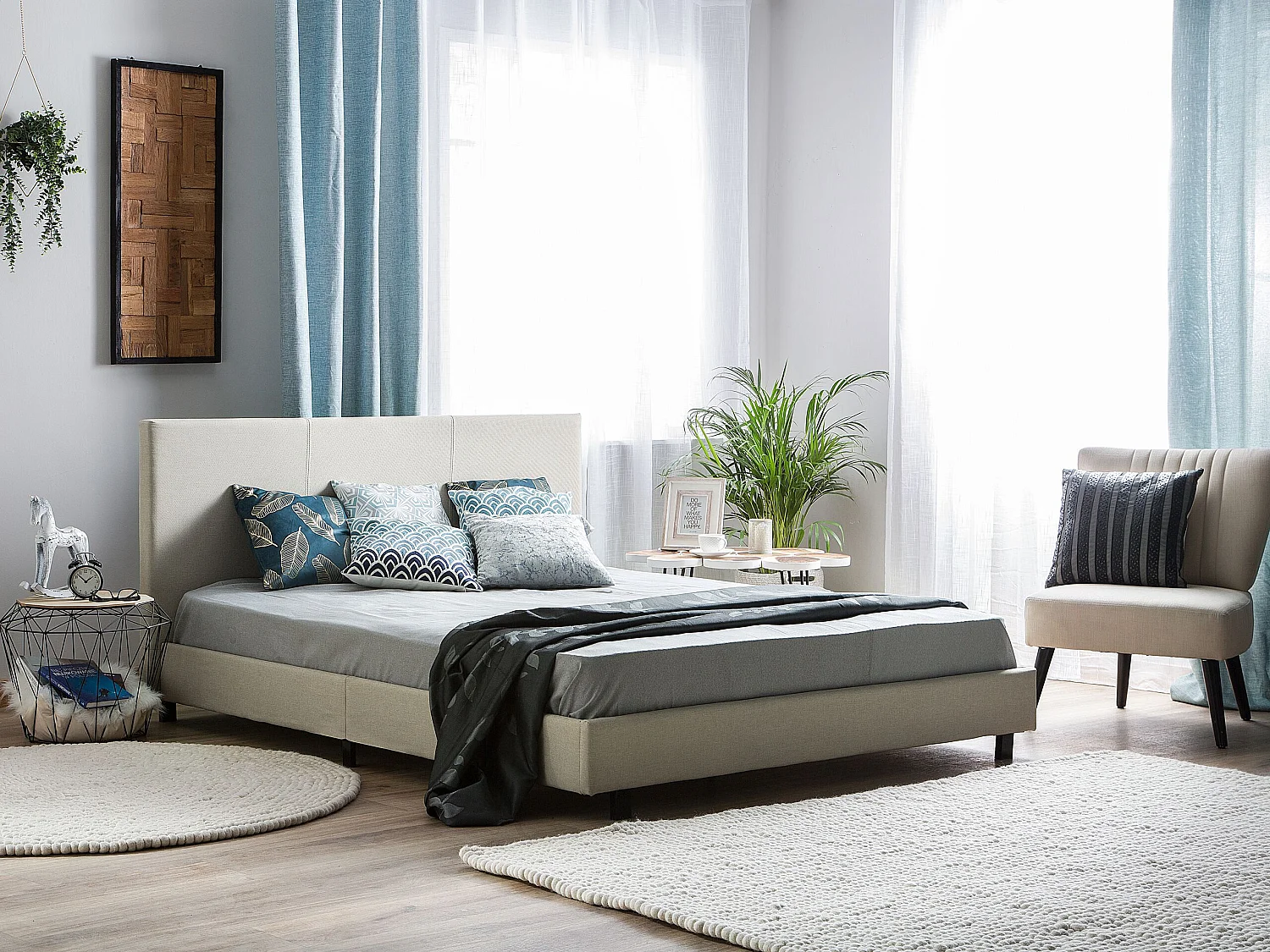 Lit avec sommier Tissu ALBI 180 x 200 cm Beige