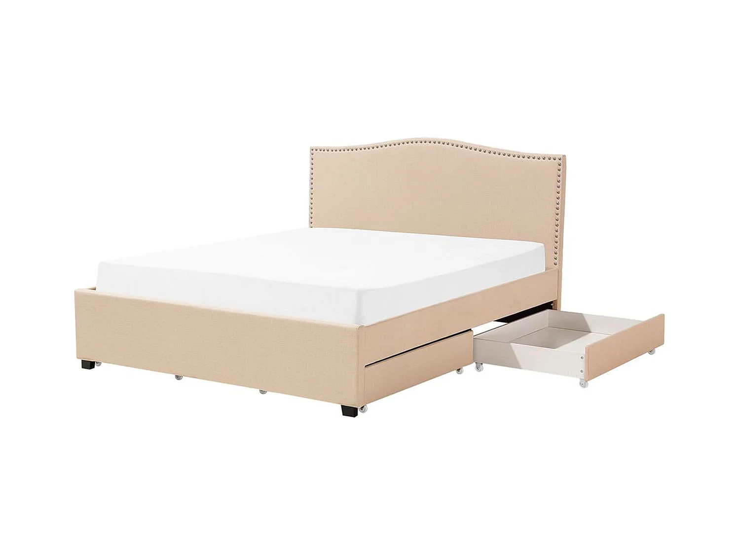 Lit avec tiroirs de rangement Tissu MONTPELLIER 160 x 200 cm Beige