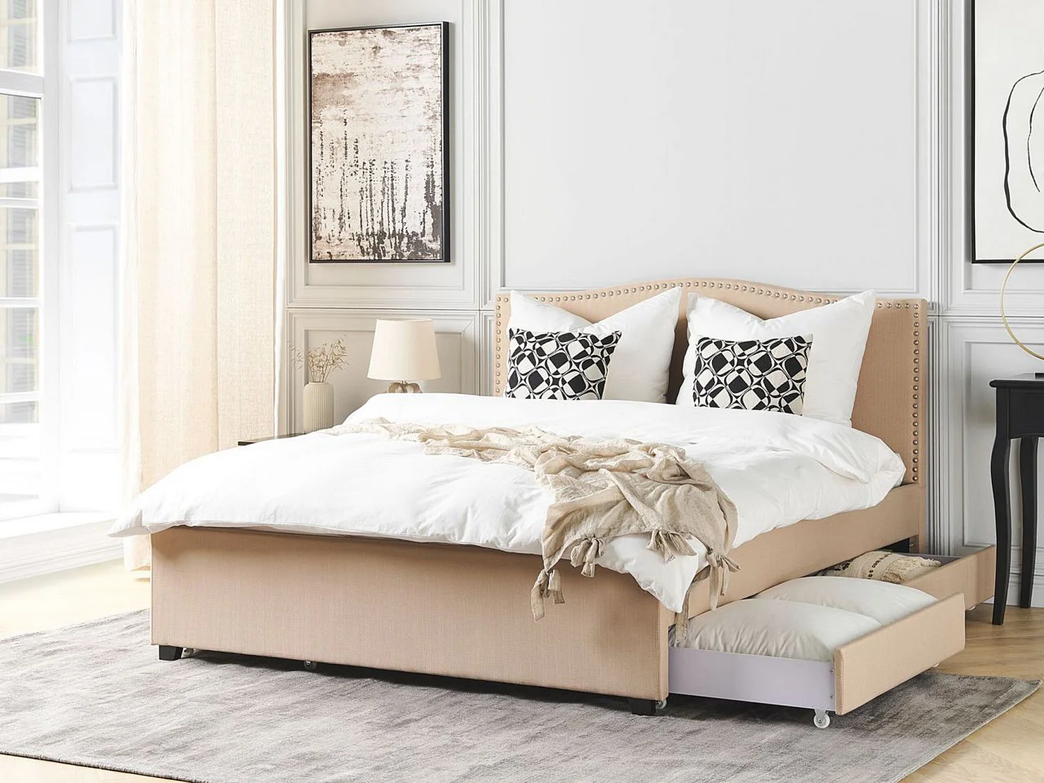 Bed met opbergladen Stof MONTPELLIER 160 x 200 cm Beige