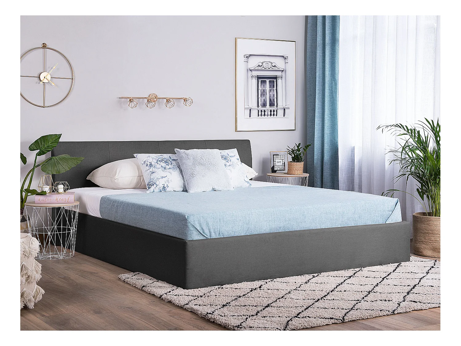 Letto con ottomano Tessuto ORBEY 160 x 200 cm Grigio