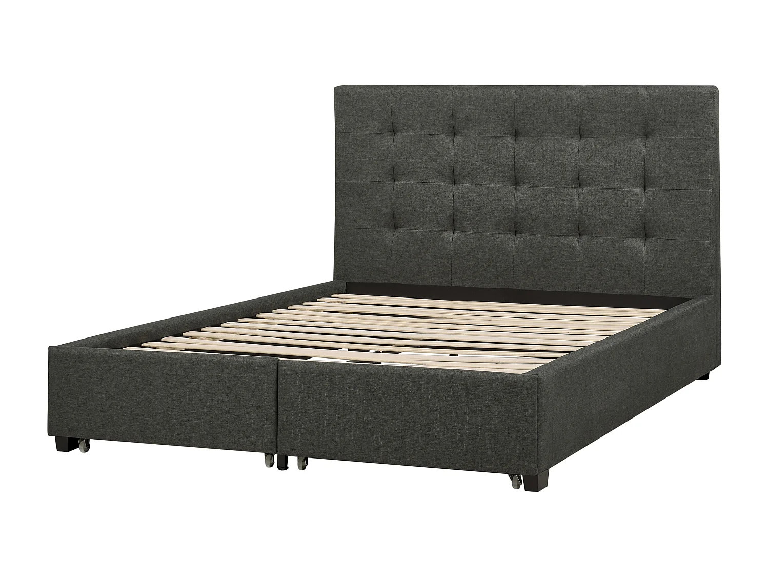 Lit avec tiroirs de rangement Tissu LA ROCHELLE 140 x 200 cm Gris foncé