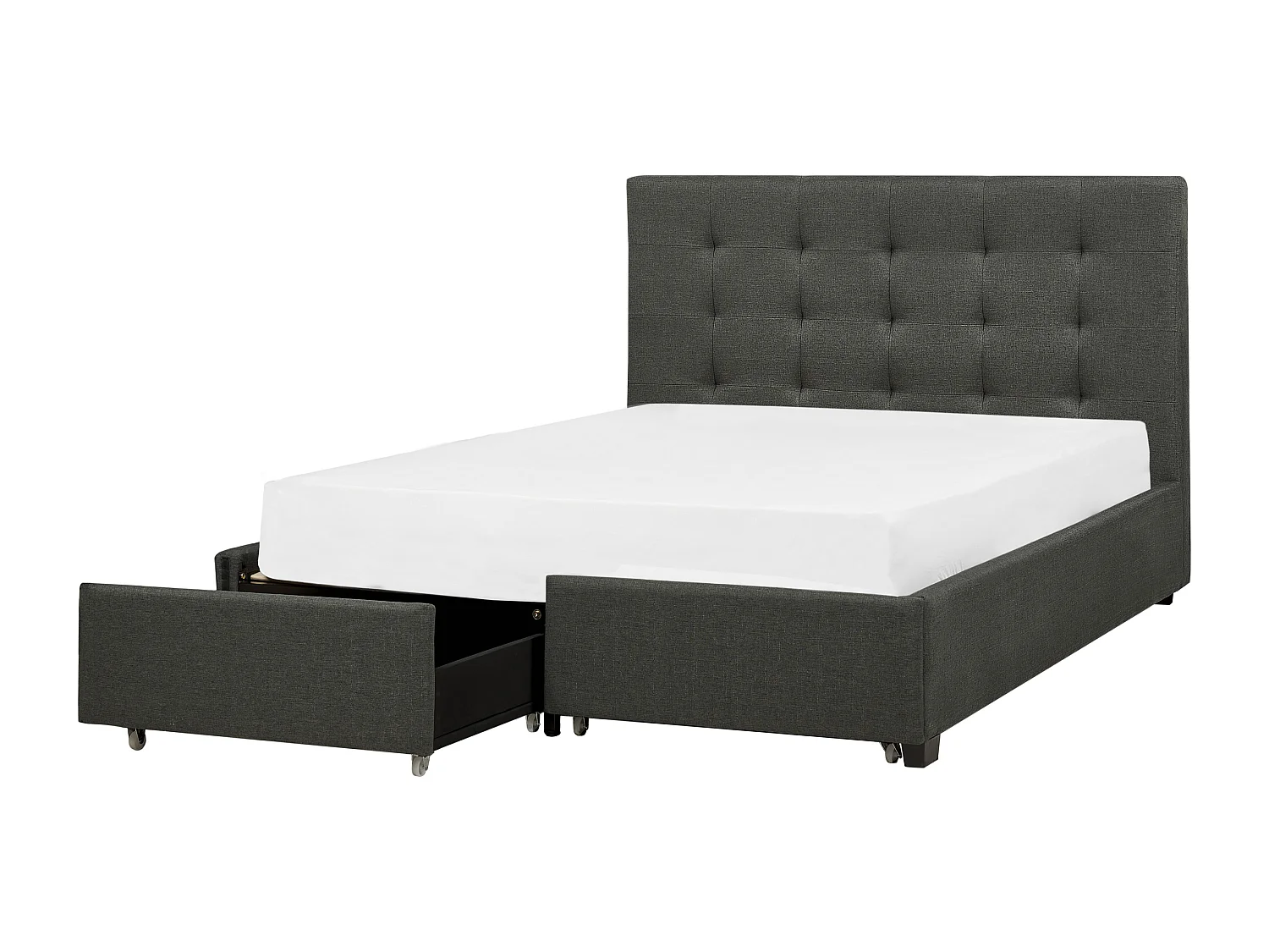 Lit avec tiroirs de rangement Tissu LA ROCHELLE 140 x 200 cm Gris foncé