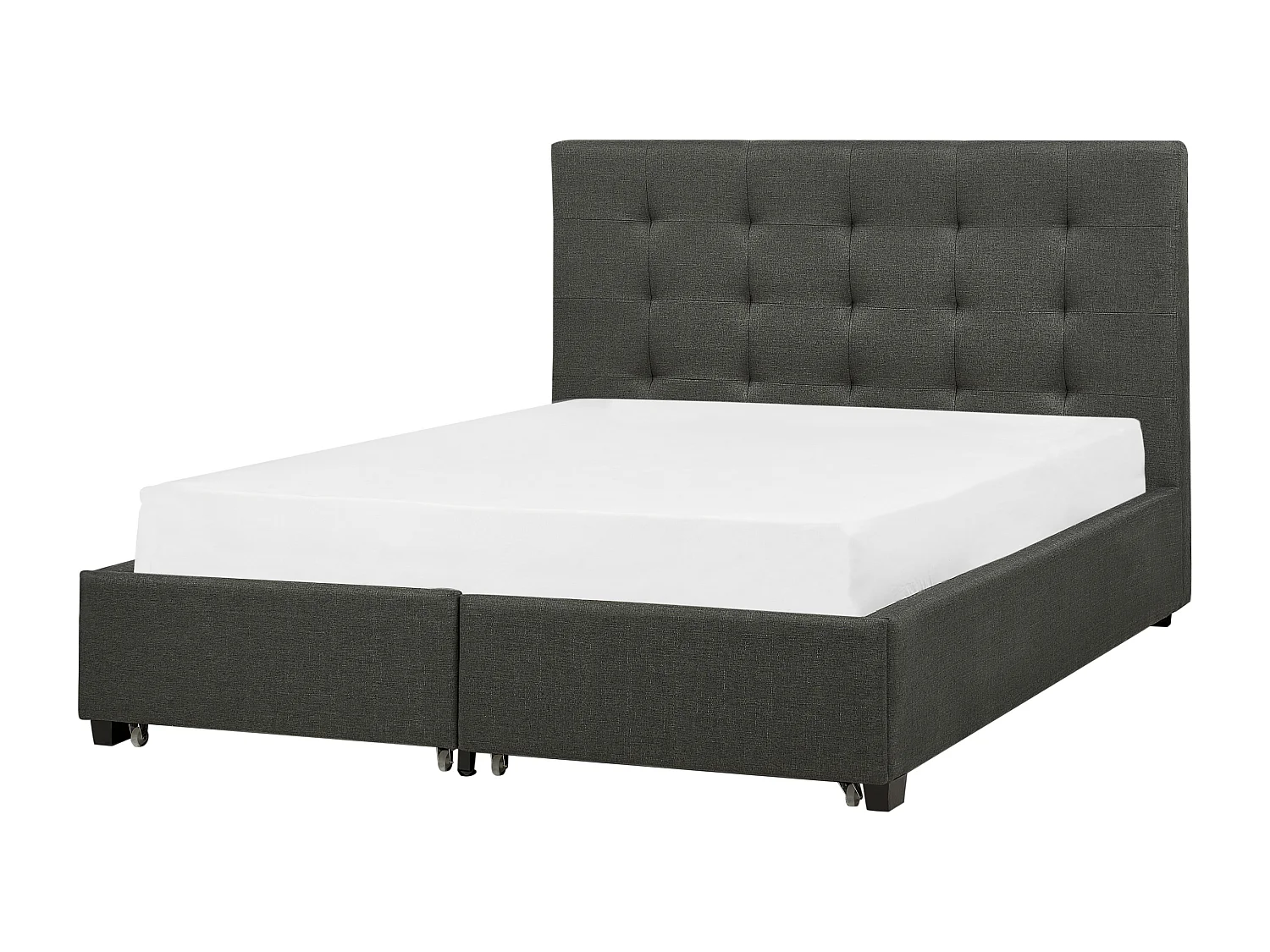 Lit avec tiroirs de rangement Tissu LA ROCHELLE 140 x 200 cm Gris foncé