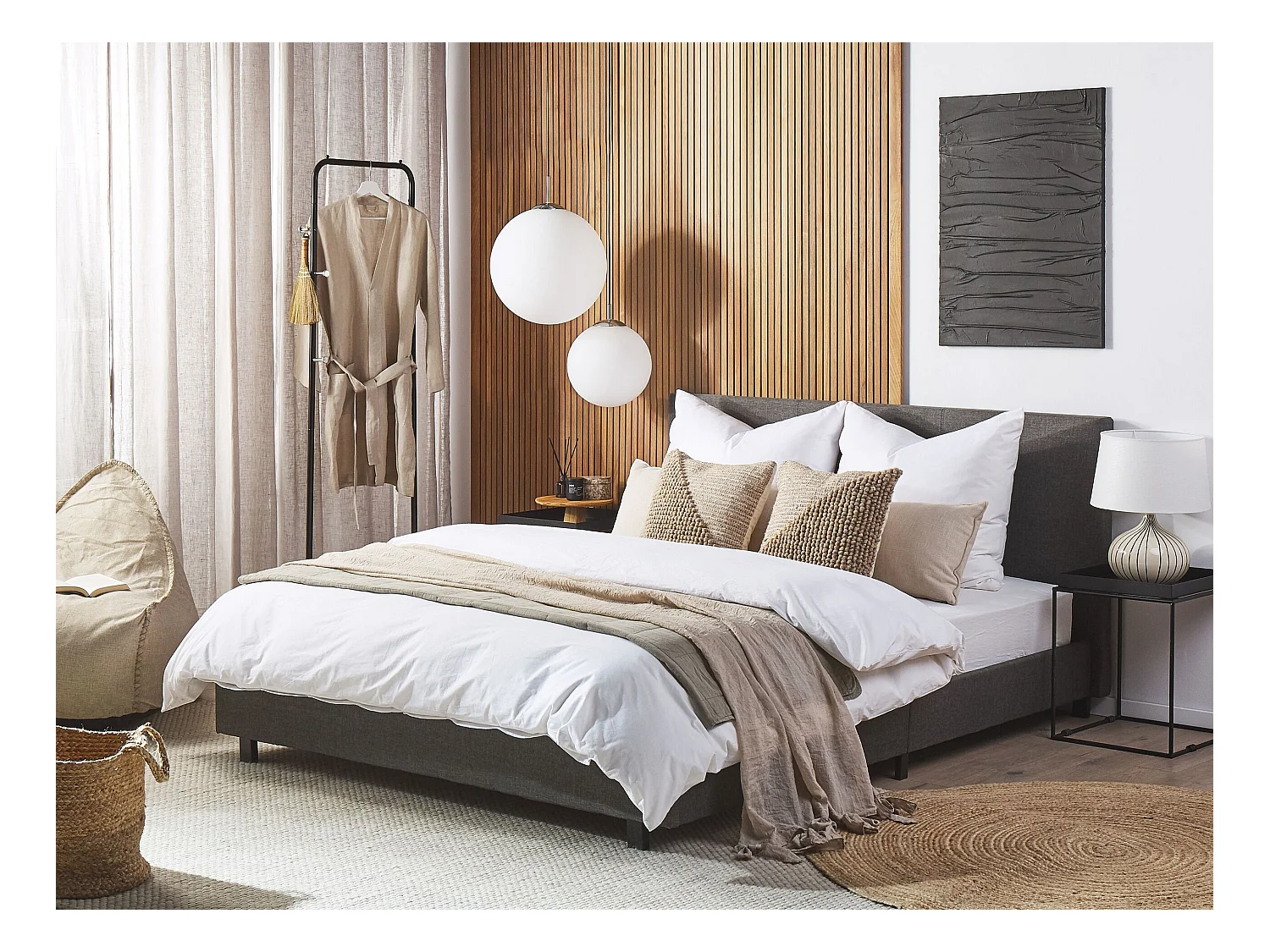 Lit avec sommier Tissu ALBI 180 x 200 cm Gris