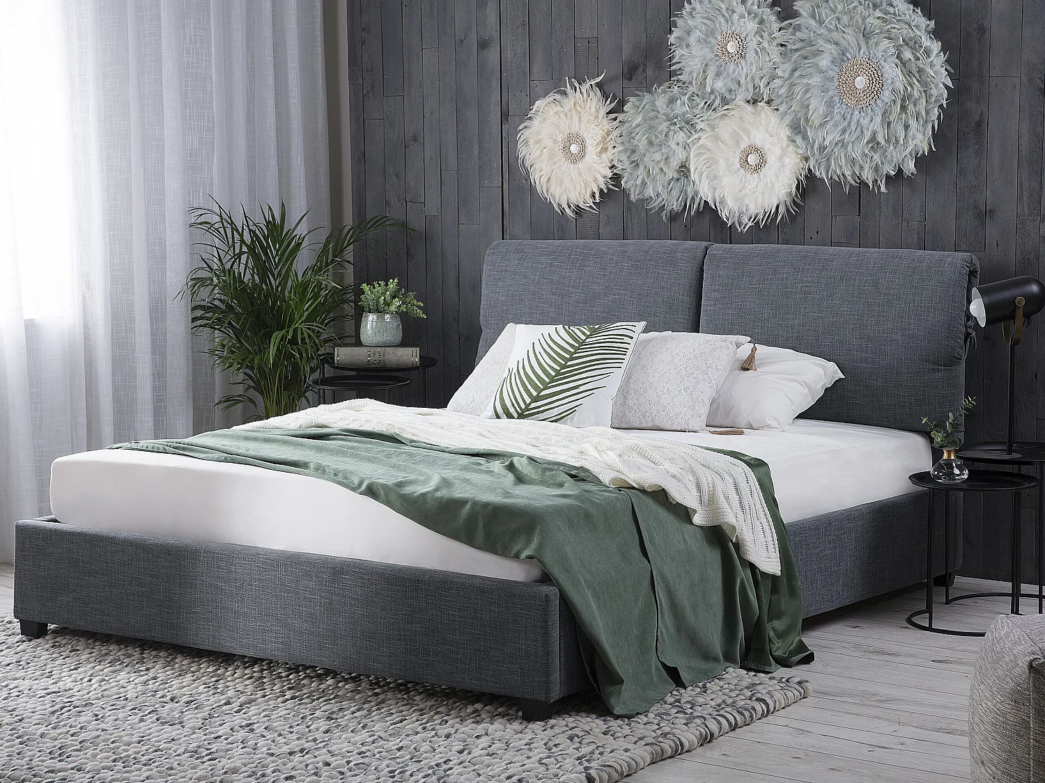 Lit avec sommier Tissu BELFORT 180 x 200 cm Gris foncé