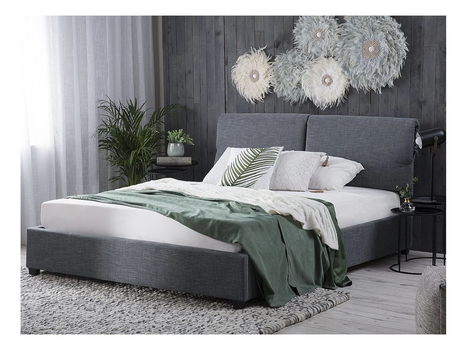 Designer Polsterbett grau 180 x 200 cm Stoffbett Doppelbett Belfort
