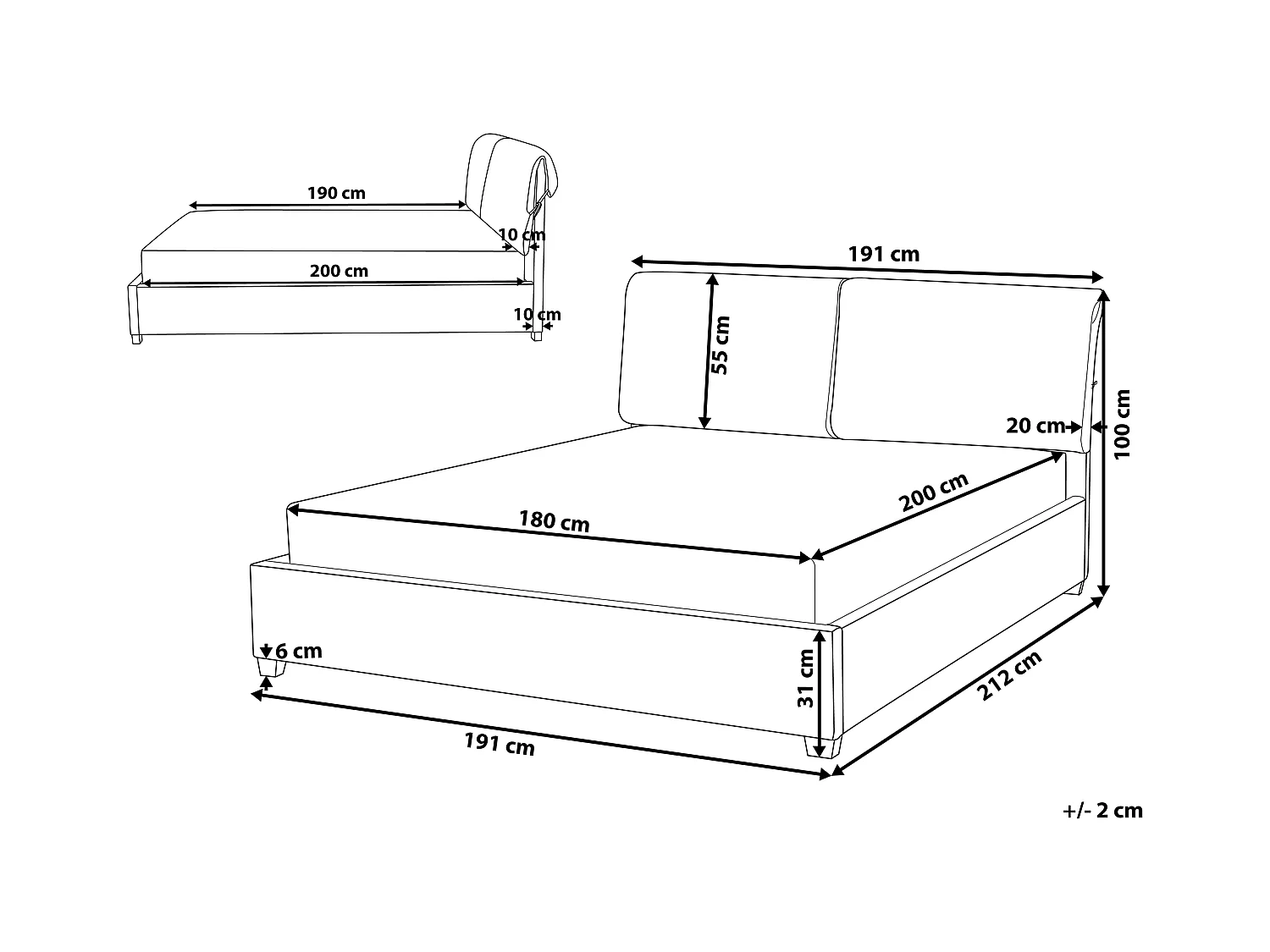 Designer Polsterbett grau 180 x 200 cm Stoffbett Doppelbett Belfort