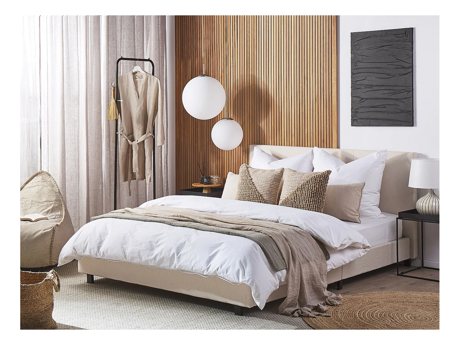 Bed Stof ALBI 160 x 200 cm Beige