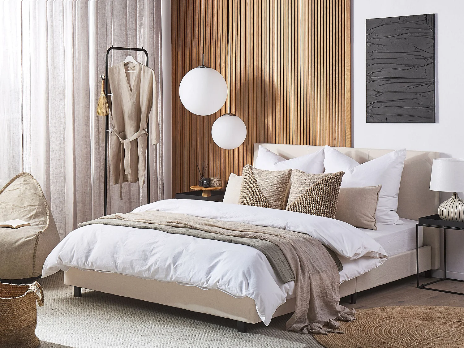 Letto Tessuto ALBI 160 x 200 cm Beige