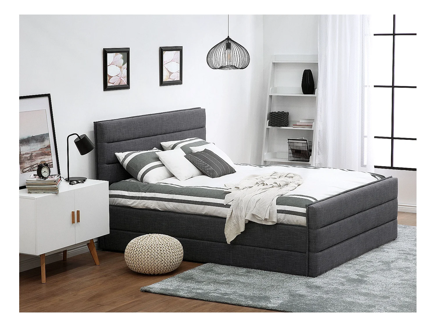 Lit avec sommier Tissu VALBONNE 160 x 200 cm Gris foncé