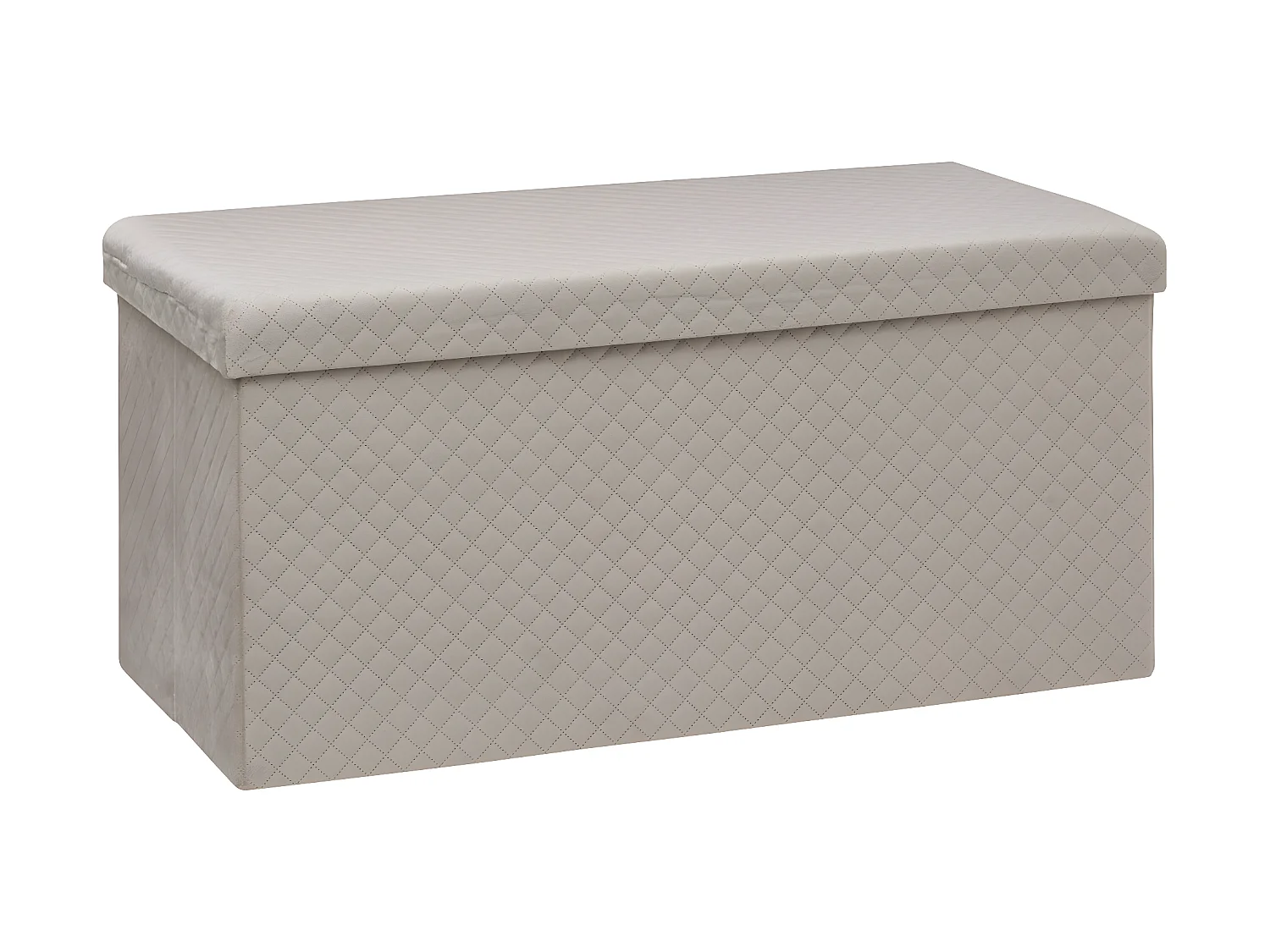 2 en 1 Pouf pliant double et Coffre de rangement en Velours  Beige Lin 76 x 38 cm