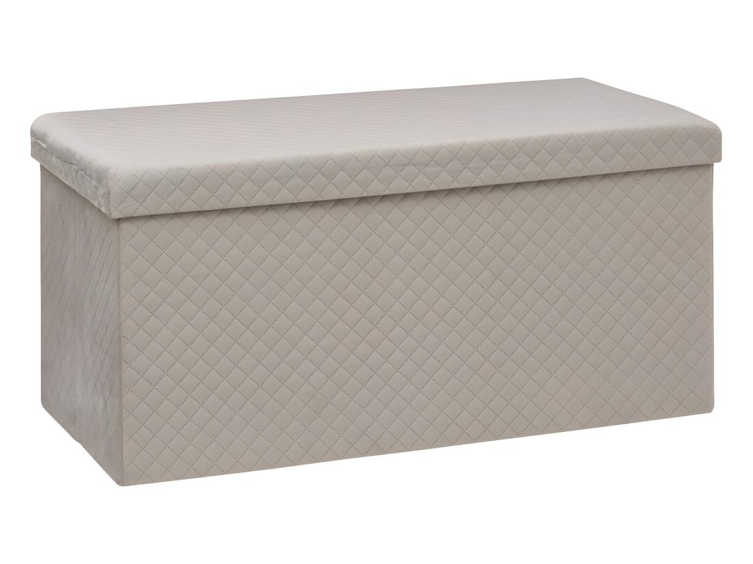 vente unique 2 en 1 Pouf pliant double et Coffre de rangement en Velours Beige Lin 76 x 38 cm