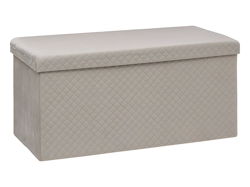 2 en 1 Pouf pliant double et Coffre de rangement en Velours  Beige Lin 76 x 38 cm