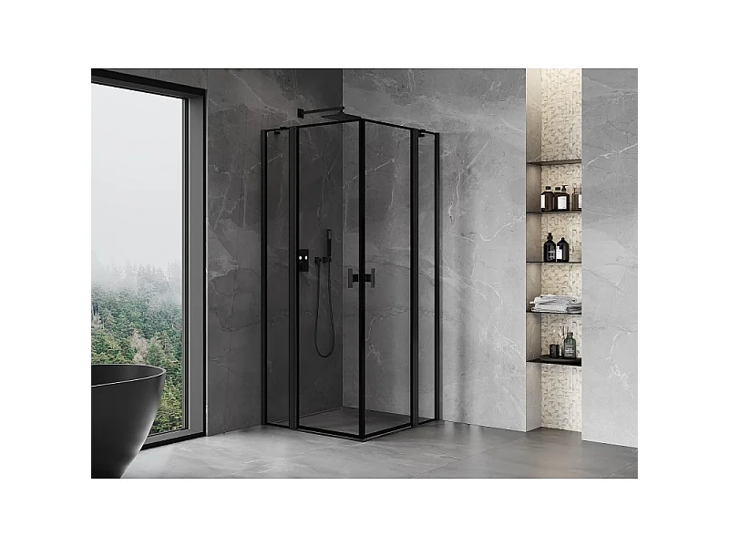 Mexen Mist Duo cabine de douche pivotante 100 x 100 cm, cadre noir, noir - 8A4-100L-100P-70-70