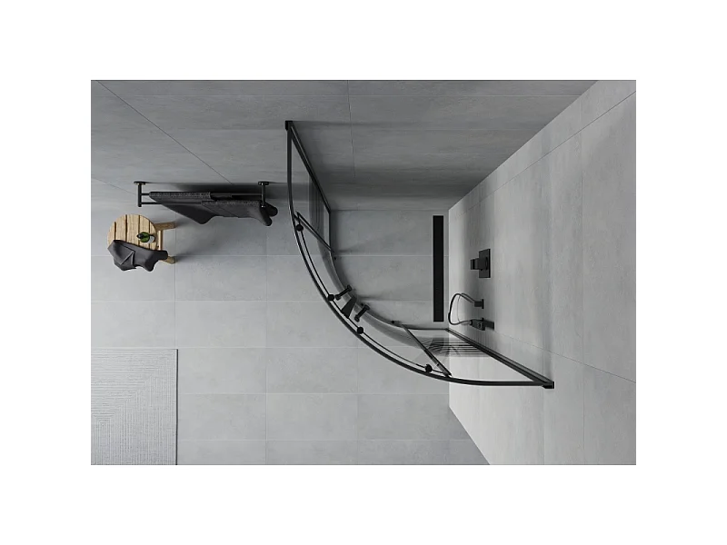 Mexen Rio halvrund brusekabine 70 x 70 cm, sorte striber, sort - 863-070-070-70-20