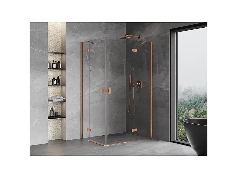Mexen Mist-H Duo brusekabine svingbar højre 85 x 115 cm, transparent, børstet kobber - 8A5-085L-115P-65-00