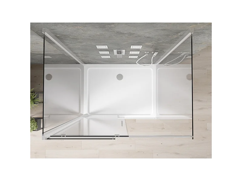 Mexen Omega-3S 3-sidet brusekabine, skydedør 130x100 cm, transparent, krom + brusebund Flat - 825-130-100-01-00-3s-4010