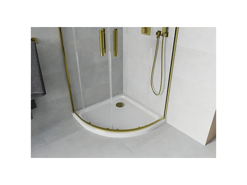 Mexen Rio halvrund brusekabine 80 x 80 cm, transparent, guld + Flat brusekar, hvid - 863-080-080-50-00-4110G
