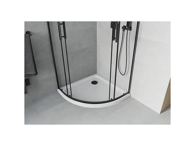Mexen Rio Halbrunde Duschkabine 90 x 90 cm, transparent, schwarz + Flat Duschwanne, weiß - 863-090-090-70-00-4110B