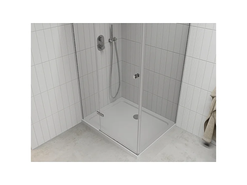 Mexen Roma kabina prysznicowa uchylna 70 x 80 cm, transparent, chrom + brodzik Flat - 854-070-080-01-00-4010