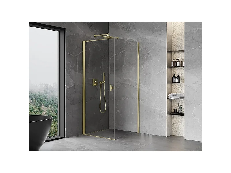 Mexen Mist-B nihajna tuš kabina 85 x 85 cm, prozorna, zlata - 8A2T-085-085-50-00