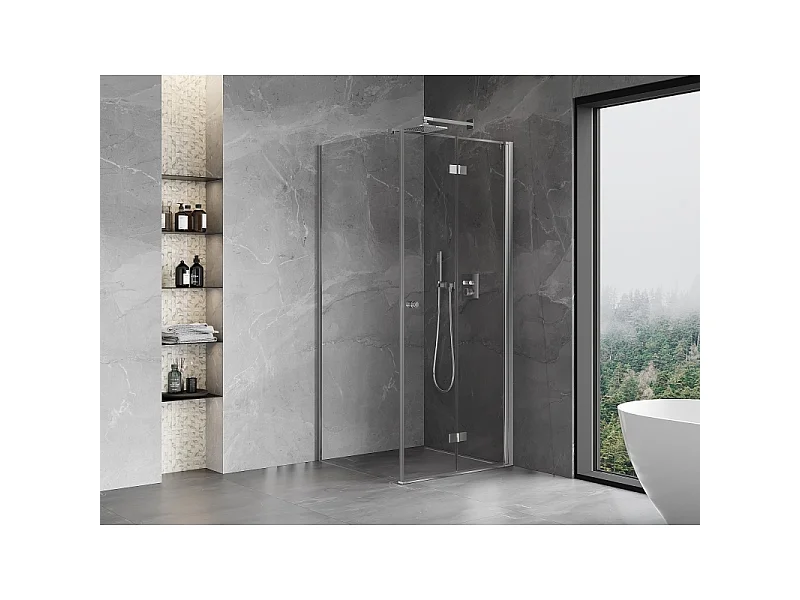 Mexen Mist-F zložljiva desna prha 90 x 90 cm, prozorna, krom - 8A6T-090-090-01-00-P