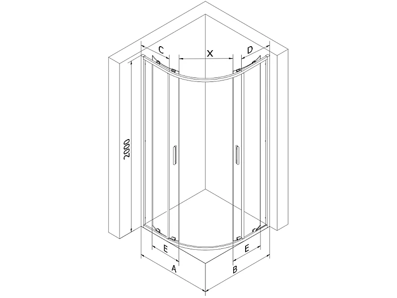 Mexen Exo cabine de duche semicircular assimétrica de correr 90 x 80 cm, transparente, preta - 8132-090-080-70-00