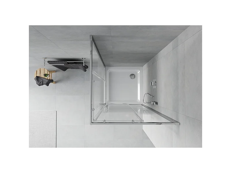 Mexen Rio kvadratisk brusekabine 70 x 70 cm, hvide striber, krom + Flat bundkar, hvid - 860-070-070-01-20-4010