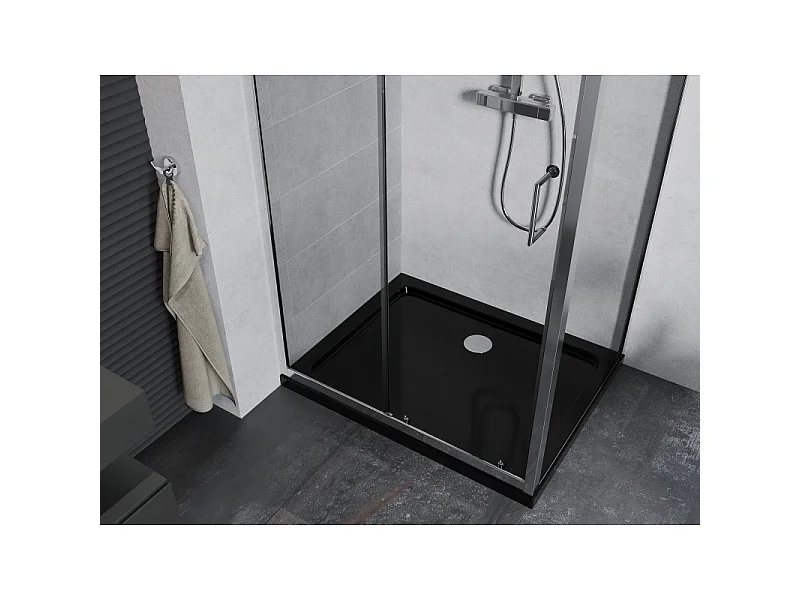 Mexen Apia skydedør brusekabine 120 x 90 cm, transparent, krom + flad brusekar, sort - 840-120-090-01-00-4070