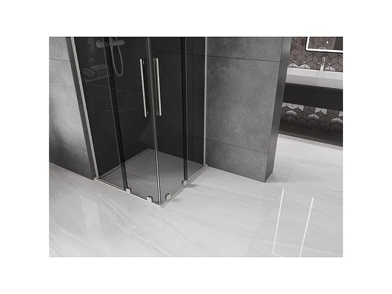 Mexen Velar L Duo Schiebeduschkabine 80 x 80 cm, Graphit, gebürsteter Nickel - 871-080-080-02-43-97