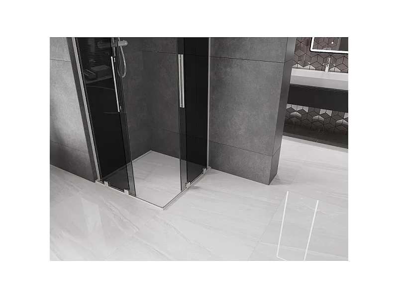 Mexen Velar L Duo Schiebeduschkabine 80 x 80 cm, Graphit, gebürsteter Nickel - 871-080-080-02-43-97