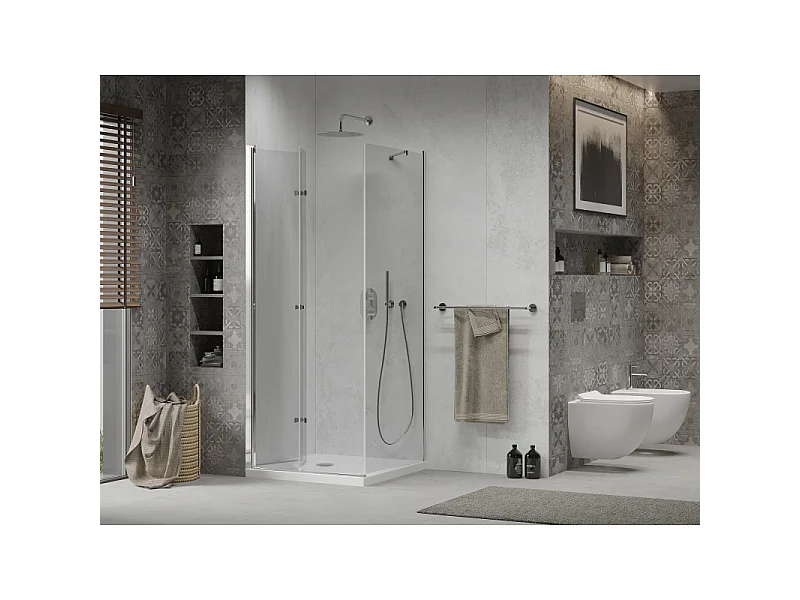 Mexen Lima faltbare Duschkabine 80 x 80 cm, transparent, Chrom + Duschwanne Flat - 856-080-080-01-00-4010