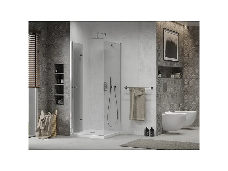 Mexen Lima faltbare Duschkabine 80 x 80 cm, transparent, Chrom + Duschwanne Flat - 856-080-080-01-00-4010