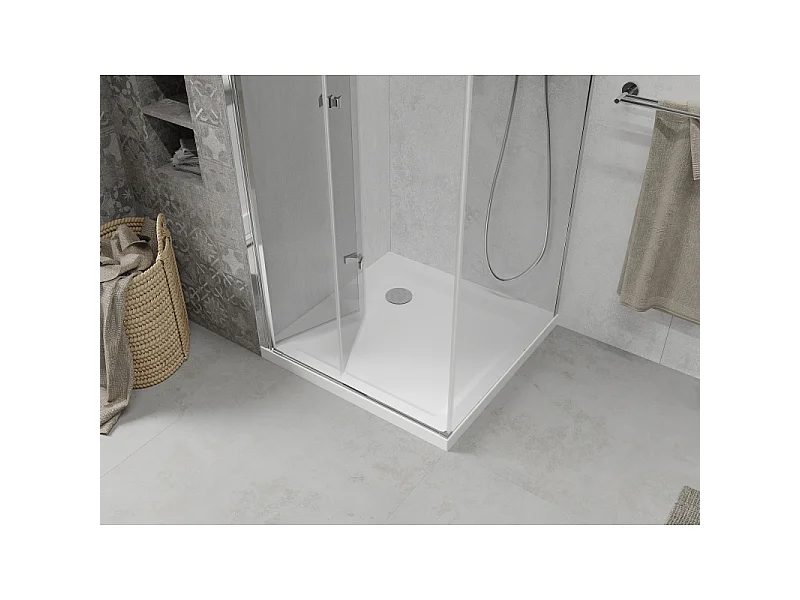 Mexen Lima faltbare Duschkabine 80 x 80 cm, transparent, Chrom + Duschwanne Flat - 856-080-080-01-00-4010