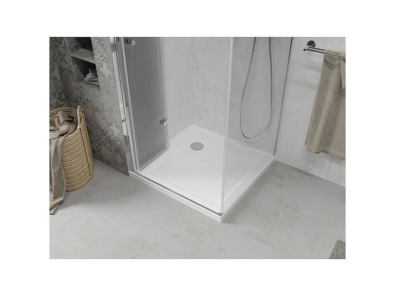 Mexen Lima faltbare Duschkabine 80 x 80 cm, transparent, Chrom + Duschwanne Flat - 856-080-080-01-00-4010