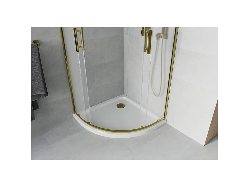 Mexen Rio halvcirkelformet brusekabine 80 x 80 cm, frostet, guld + Flat brusebad, hvid - 863-080-080-50-30-4110G