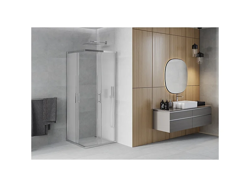 Mexen Rio Quadratische Duschkabine 80 x 80 cm, satiniert, Chrom - 860-080-080-01-30