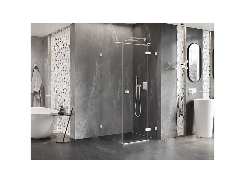 Mexen Lunar T cabine de douche pivotante droite 120 x 120 cm, transparent, blanc - 834T-120-120-20-00-P