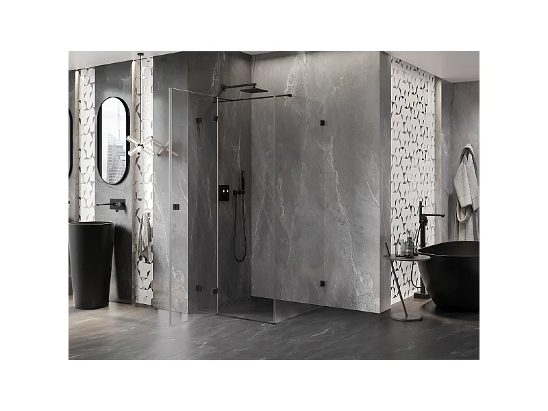 Mexen Lunar T linksdraaiende douchecabine 80 x 80 cm, transparant, zwart - 834T-080-080-70-00-L