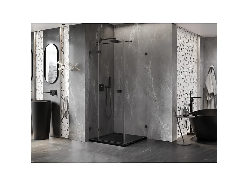 Mexen Lunar T linksdraaiende douchecabine 80 x 80 cm, transparant, zwart - 834T-080-080-70-00-L