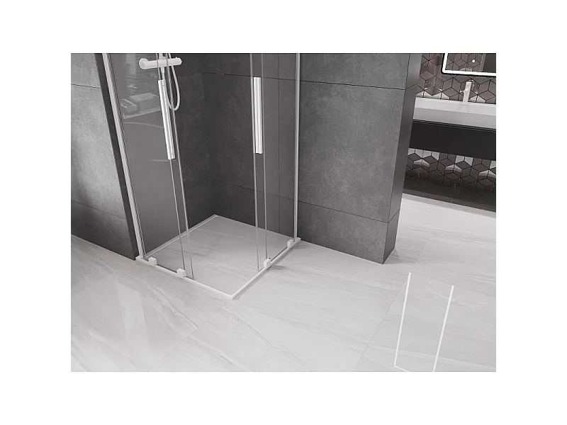 Mexen Velar L Duo sliding shower enclosure 100 x 100 cm, transparent, white - 871-100-100-02-03-20