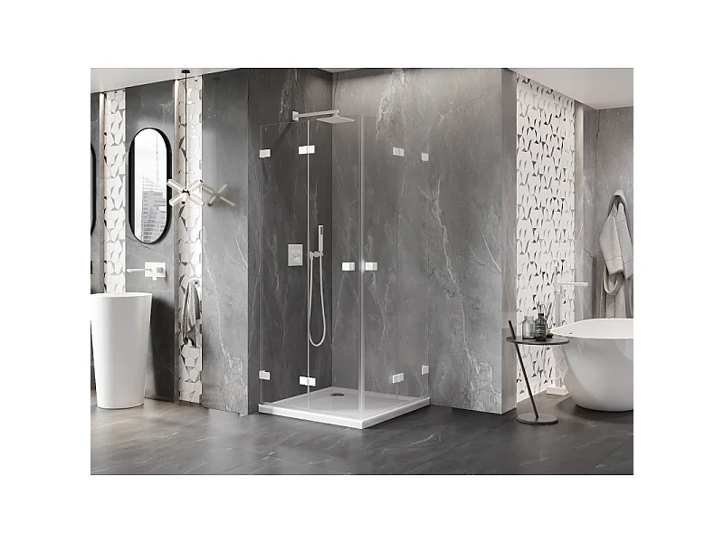 Mexen Lunar-F Duo folding shower enclosure 100 x 100 cm, transparent, white - 836-100L-100P-20-00
