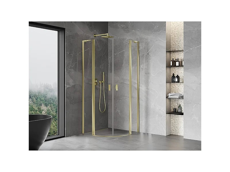 Mexen Mist L cabine de douche semi-circulaire pivotante 90 x 90 cm, transparent, doré - 8A32L-090-090-50-00