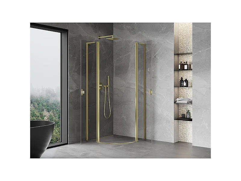 Mexen Mist L cabine de douche semi-circulaire pivotante 90 x 90 cm, transparent, doré - 8A32L-090-090-50-00
