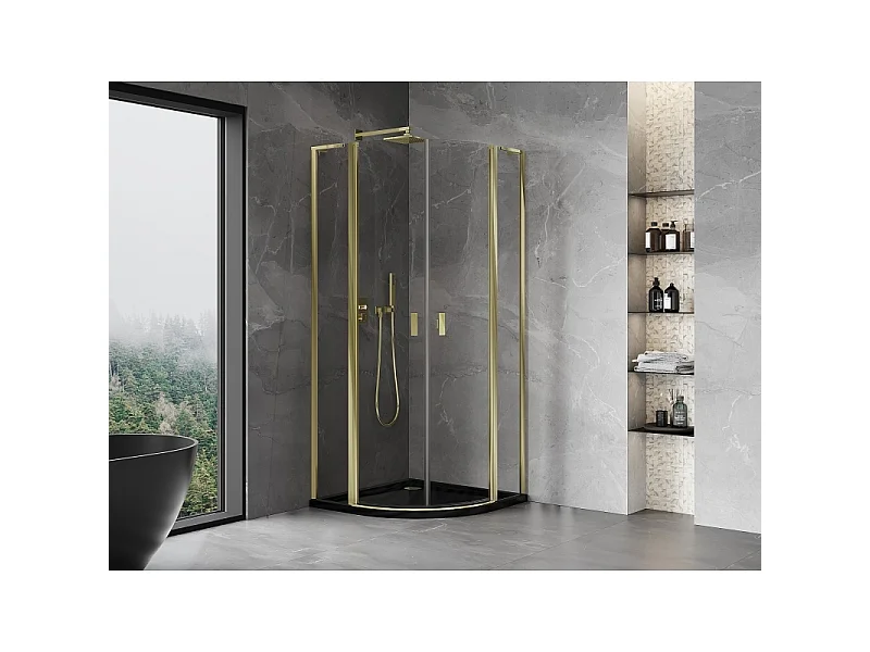 Mexen Mist L cabine de douche semi-circulaire pivotante 90 x 90 cm, transparent, doré - 8A32L-090-090-50-00