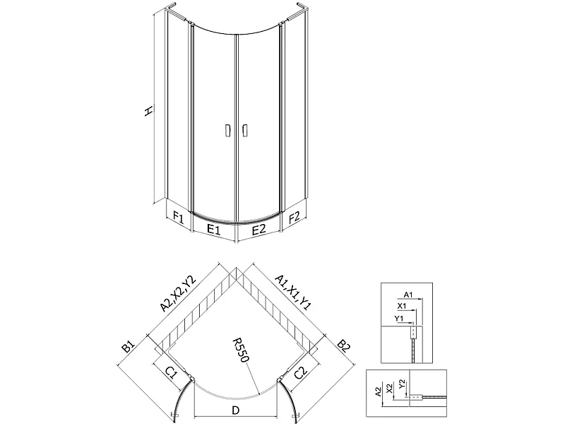Mexen Mist L cabine de douche semi-circulaire pivotante 90 x 90 cm, transparent, doré - 8A32L-090-090-50-00