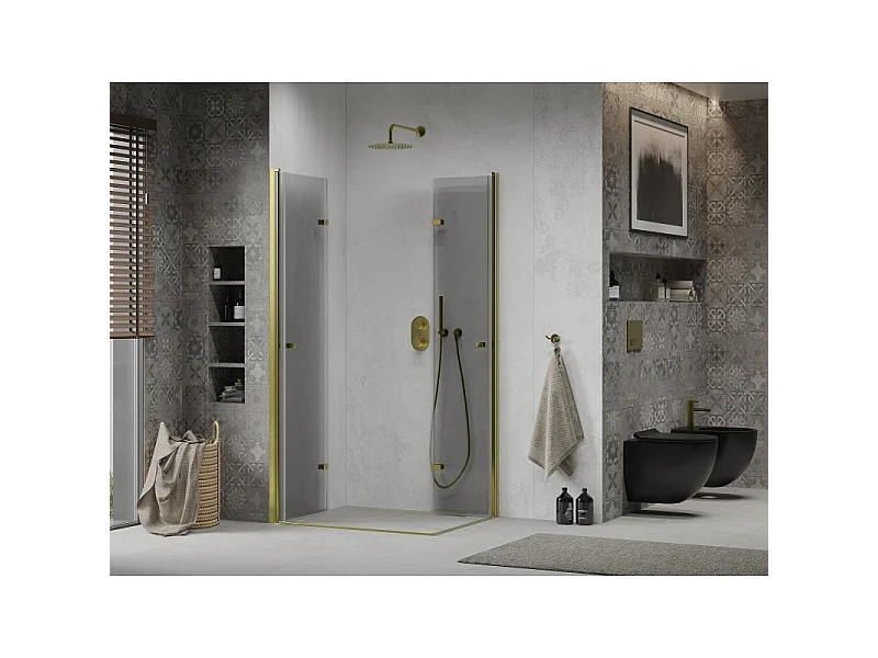 Mexen Lima Zložljiva pršna kabina Duo 90 x 80 cm, prozorna, zlata - 856-090-080-50-00-02