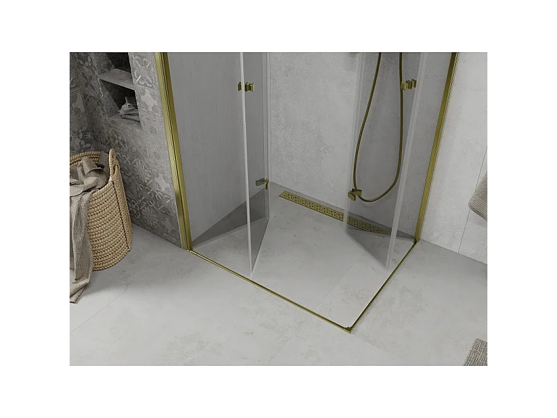 Mexen Lima Zložljiva pršna kabina Duo 90 x 80 cm, prozorna, zlata - 856-090-080-50-00-02