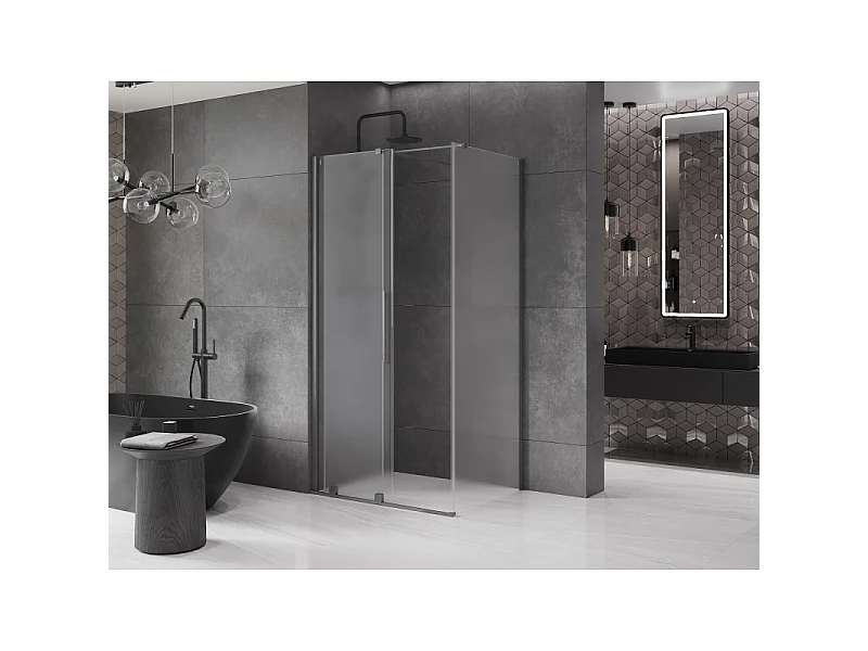Mexen Velar sliding shower enclosure 110 x 100 cm, frost, brushed gun gray - 871-110-100-31-66