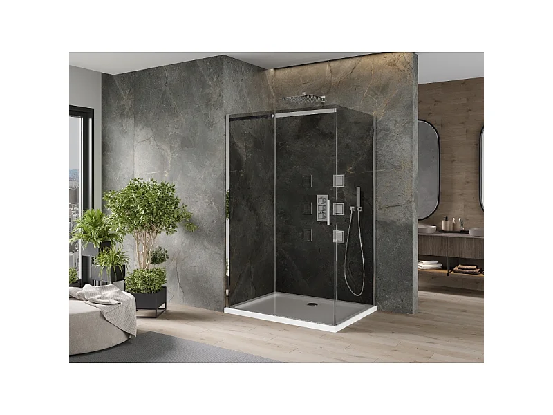 Mexen Omega drsna tuš kabina 100 x 90 cm, grafitna, krom + pladenj Flat, bela - 825-100-090-01-40-4010